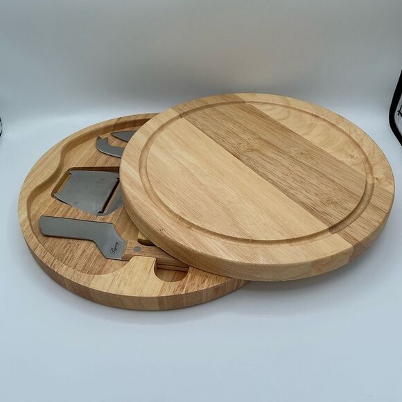 NEW Round Solid Oak Swivel Cheese Board & Knives by Legacy 5pc Set - Picture 6 of 6